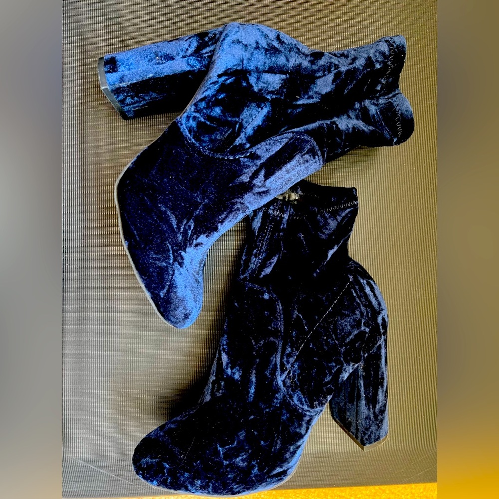 Blue suede booties